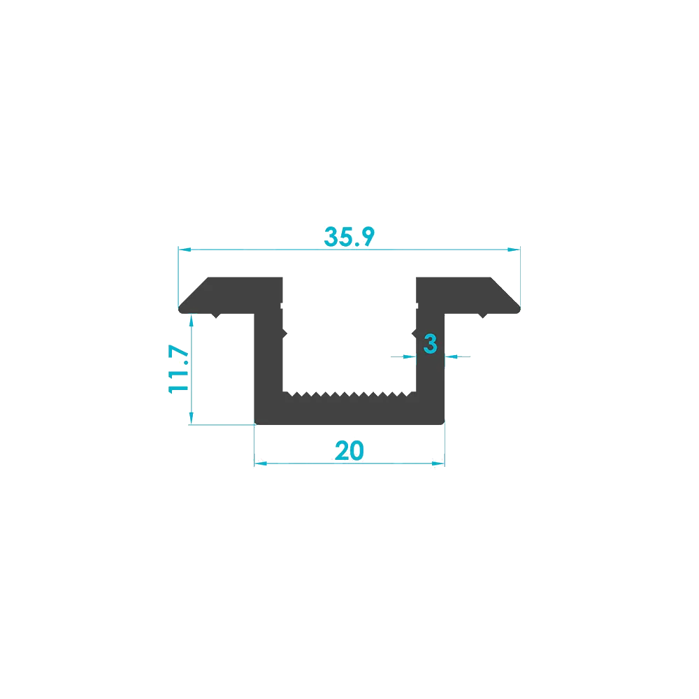 Solar Module Mid Clamp Profile 20mm (Code: 1360) — Engineering Section Drawing | SolarAlu Global