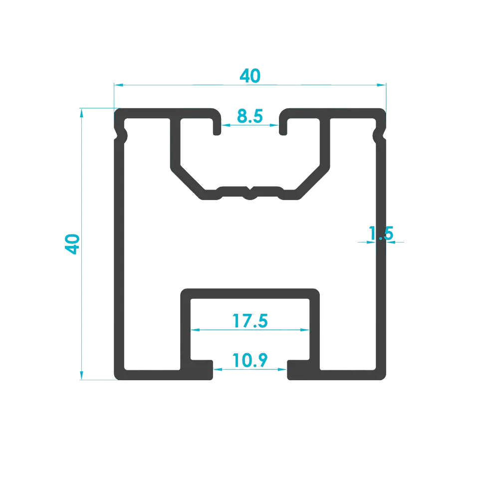 Solar Mounting Rail Profile 40x40mm (Code: 1678) — Engineering Section Drawing | SolarAlu Global