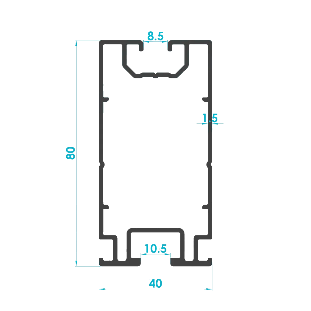 Solar Mounting Rail Profile 80x40mm (Code: 1894) — Engineering Section Drawing | SolarAlu Global