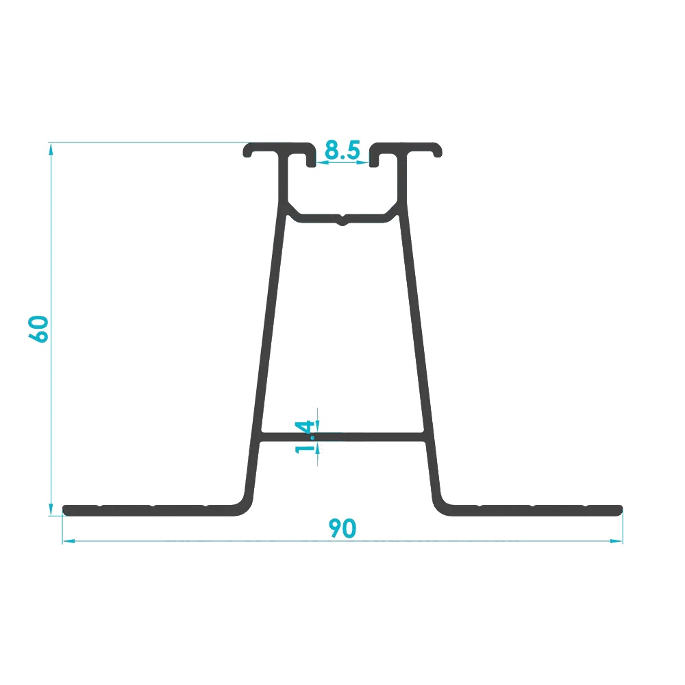 Trapezoidal Sheet Mini Rail Profile 60mm (Code: 1896) — Engineering Section Drawing | SolarAlu Global