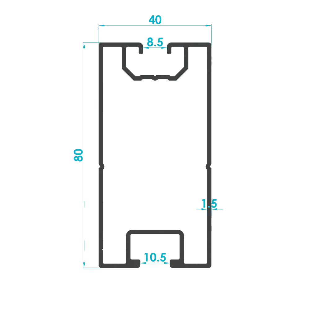 Solar Mounting Rail Profile 80x40mm (Code: 1984) — Engineering Section Drawing | SolarAlu Global