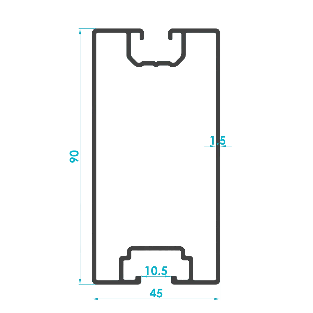 Solar Mounting Rail Profile 90x40mm (Code: 2057) — Engineering Section Drawing | SolarAlu Global