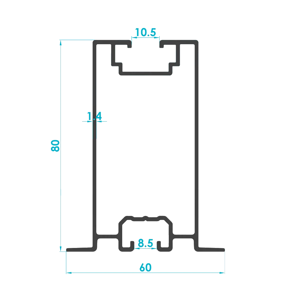 Solar Mounting Support Leg Profile 80mm (Code: 2084) — Engineering Section Drawing | SolarAlu Global