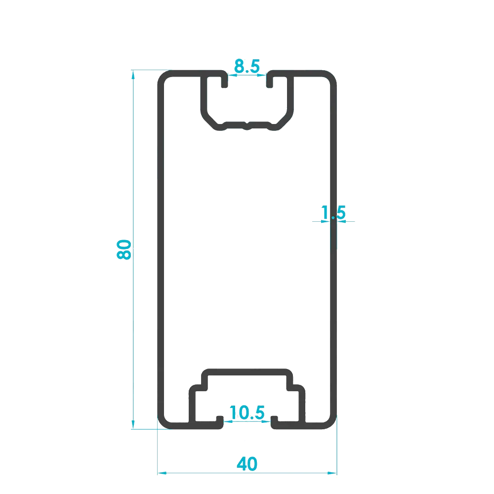 Solar Mounting Rail Profile 80x40mm (Code: 2085) — Engineering Section Drawing | SolarAlu Global