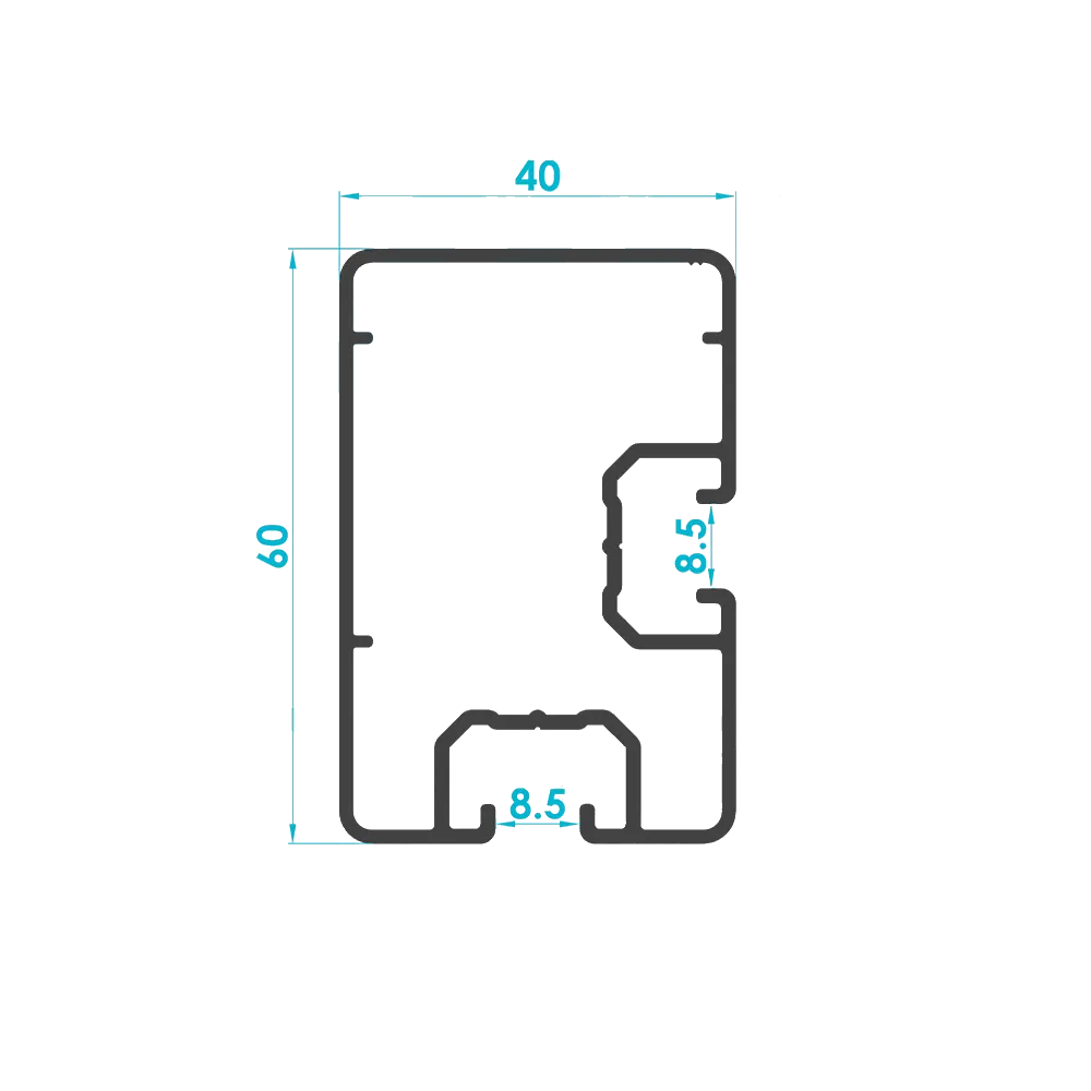 Solar Mounting Rail Profile 60x40mm (Code: 2107) — Engineering Section Drawing | SolarAlu Global