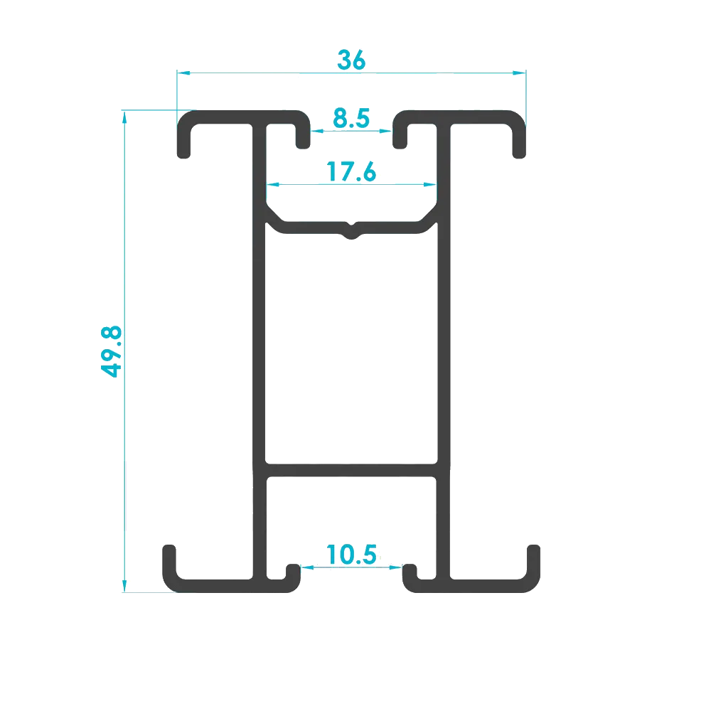 Solar Mounting Rail Profile 50x40mm (Code: 2127) — Engineering Section Drawing | SolarAlu Global