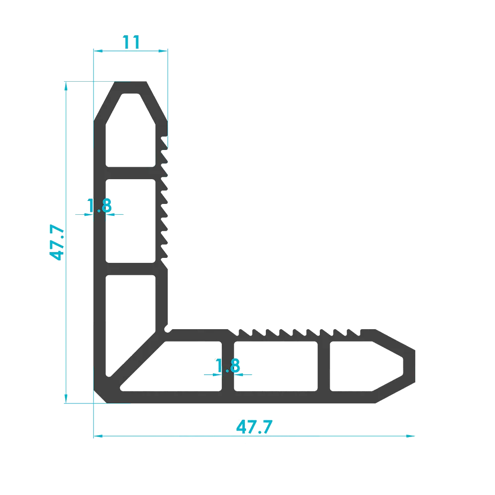 Solar Panel Corner Key Bracket Profile 11mm (Code: 3142) — Engineering Section Drawing | SolarAlu Global
