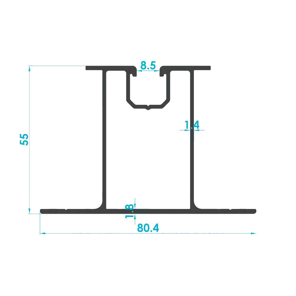 Solar Mounting Support Leg Profile 55mm (Code: 3232) — Engineering Section Drawing | SolarAlu Global