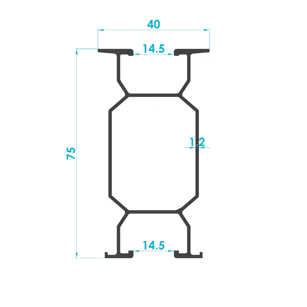 Solar Mounting Rail Profile 75x40mm (Code: 3391) — Engineering Section Drawing | SolarAlu Global