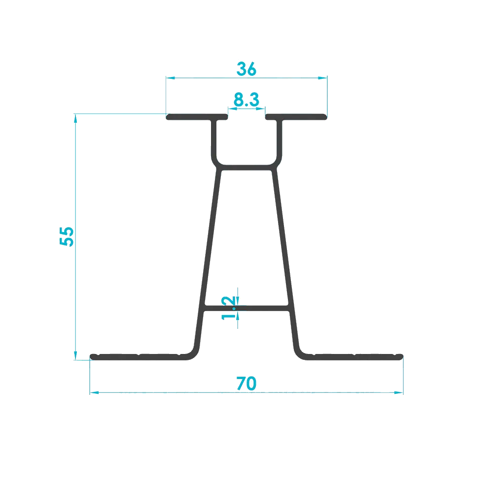 Trapezoidal Sheet Mini Rail Profile 55mm (Code: 3404) — Engineering Section Drawing | SolarAlu Global