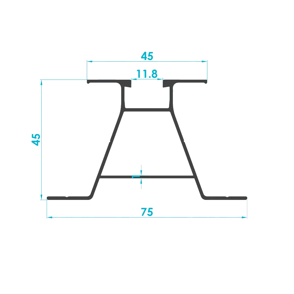 Trapezoidal Sheet Mini Rail Profile 45mm (Code: 3896) — Engineering Section Drawing | SolarAlu Global