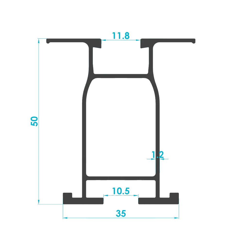 Solar Mounting Rail Profile 50x40mm (Code: 3900) — Engineering Section Drawing | SolarAlu Global