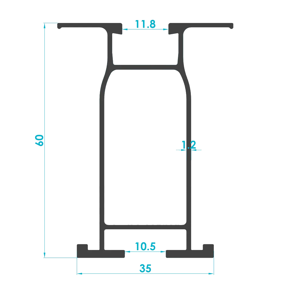 Solar Mounting Rail Profile 60x40mm (Code: 3903) — Engineering Section Drawing | SolarAlu Global