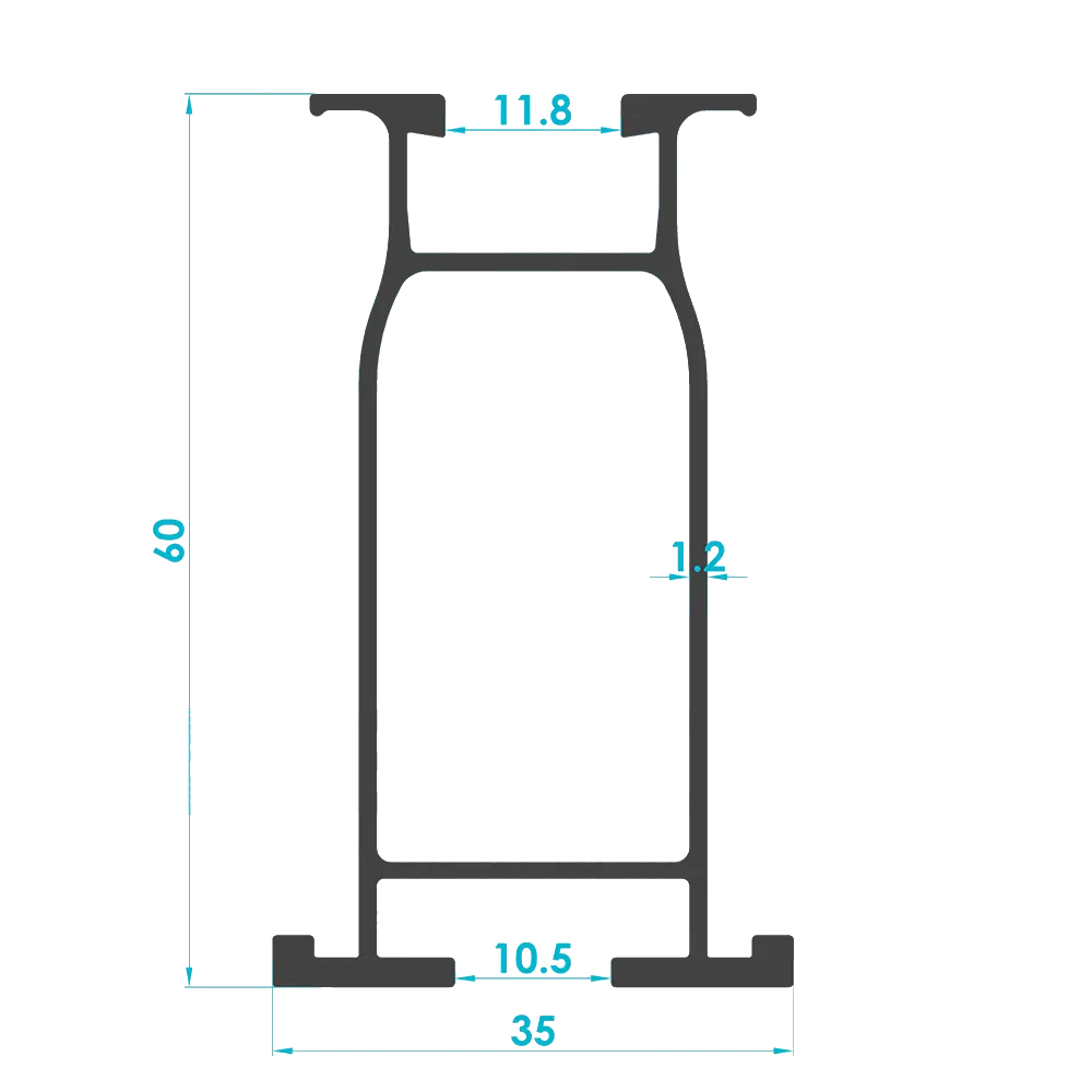 Solar Mounting Rail Profile 60x40mm (Code: 3904) — Engineering Section Drawing | SolarAlu Global
